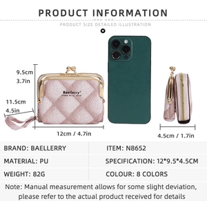 Size comparison of pink plaid PU wallet with smartphone and detailed dimension markings