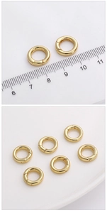 Detailed 12mm 14k gold plated round spring clasp for DIY jewelry making size measurement