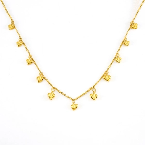 Elegant gold stainless steel necklace with multiple small heart charms on a delicate chain