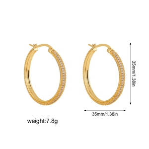 Detail view of 35mm 18K gold-plated hoop earrings with micro-set cubic zirconia