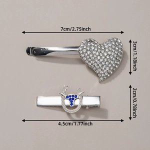 Detailed product size guide for rhinestone heart and bull head metal hair clips