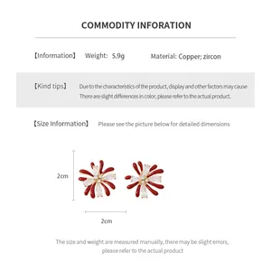 Detailed size specifications for 18k gold-plated zircon floral stud earrings
