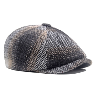 Classic herringbone newsboy cap in multicolor tweed fabric for men and women