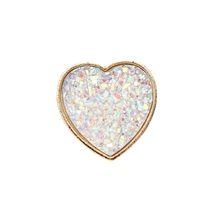 Golden heart charm with iridescent mosaic stone inlay for DIY shoe decoration