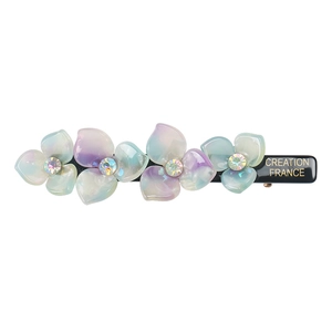 Elegant floral hair clip with gradient purple and green resin flowers and rhinestones
