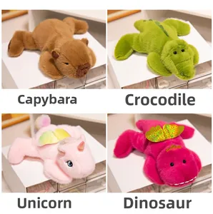 Detailed plush set featuring cute lying capybara, crocodile, unicorn and dinosaur dolls