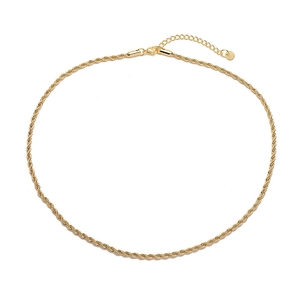 18K gold plated stainless steel rope chain necklace with adjustable clasp and logo tag