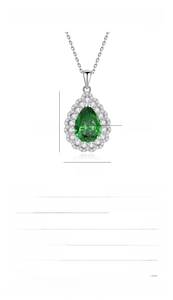 Detailed size specifications for water drop silver pendant with green carbon diamond