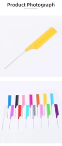Detail of colorful plastic tail combs with fine metal pins for professional hair styling