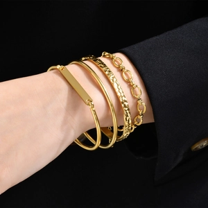 Fashion Gold Plated Stainless Steel Bangle Bracelet Hammered Texture Mesh Twisted Rope Open Cuff Jewelry For Women