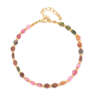 Handmade necklace with colorful tourmaline beads and adjustable gold plated clasp