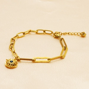 Bracciale a catena in acciaio placcato oro 18K con ciondolo a stella blu