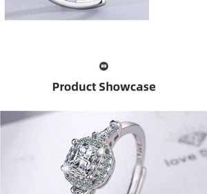 Macro detail of S925 sterling silver ring with cushion-cut center stone and pave diamonds