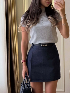 Women Short Sleeve Knitted Cotton Top Slim Fit Ribbed Casual Solid Color Round Neck Basic Summer Pullover T-Shirt
