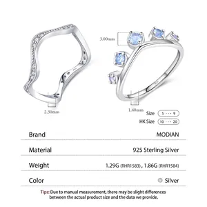 S925 sterling silver wavy band and crown ring with sparkling blue and purple gemstones