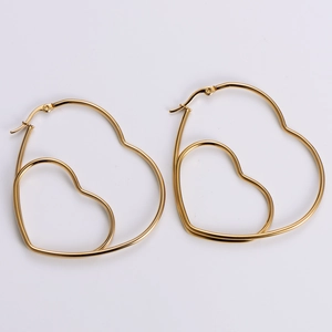 Fashionable gold layered double heart hoop earrings made of durable titanium steel for women