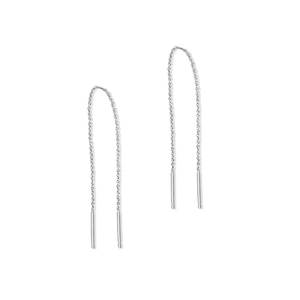 Detailed view of S925 sterling silver long tassel ear wires with sleek cylindrical bars