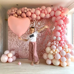 Pink heart balloon and sequin wall backdrop set for birthday party decorations