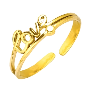 Minimalist gold 304 stainless steel open ring featuring a stylish LOVE letter script design