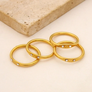 Minimalist 18K gold plated titanium steel constellation rings with small diamonds set