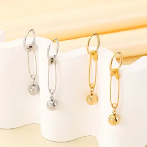 Safety Pin Ball Drop Earrings Stainless Steel Punk Minimalist Geometric Jewelry Fashion Accessories For Women Girls