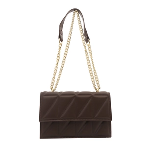 Minimalist brown quilted faux leather crossbody bag with elegant gold chain strap