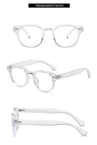 Détails en trois vues de lunettes de soleil rondes rétro avec monture transparente