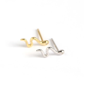 Elegant s925 silver snake stud earrings in gold and silver finish with zircon accents