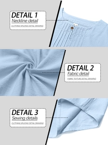 Detail view of light blue linen shirt showing neckline texture and premium button stitching
