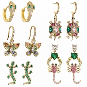 Exaggerated Copper Zirconia Animal Shaped Dangle Earrings Creative Scorpion Turtle Butterfly Snake Lizard Stud Earrings