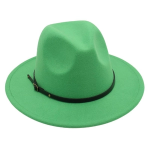 Eleganter modischer hellgrüner Wollfilzhut Fedora-Stil mit schwarzer Ziergürtelschnalle
