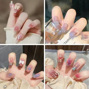 Faux Ongles Press On Strass 3D Künstliche Perles Dégradé French Coffin Longs Ongles Artificiels Pour Femmes Décoration