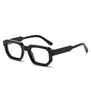 Vintage black thick square glasses with anti-blue light lenses and geometric frames