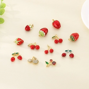 DIY stainless steel fruit charms set featuring red strawberry and cherry pendants