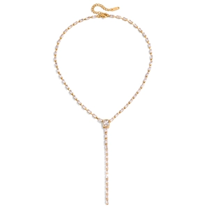 Collier lariat doré élégant en forme de Y avec cristaux de zircon et chaîne