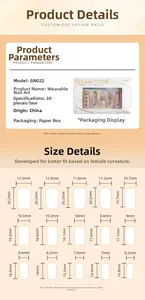 Detailed size chart showing 15 width and length dimensions for French press-on nails