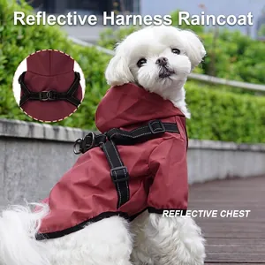 Waterproof Dog Raincoat With Integrated Harness Reflective Hooded Jacket Outdoor Clothes For Small Medium Dogs