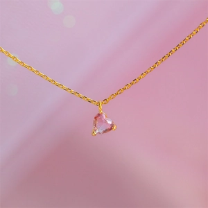 Elegant 18k gold plated necklace with a faceted pink heart zircon pendant for women
