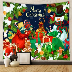 Detail of Christmas tapestry with snowman, gingerbread man and Merry Christmas text
