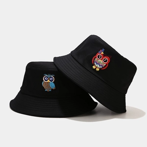 Cartoon Owl Embroidery Bucket Hat Cotton Canvas Wide Brim Sun Protection Outdoor Summer Casual Fisherman Hat For Men Women