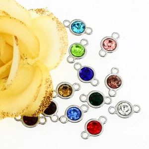 Colorful birthstone crystal connector charms in alloy setting for DIY jewelry making