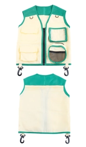 Front and back detail of kids explorer vest with functional pockets and zipper