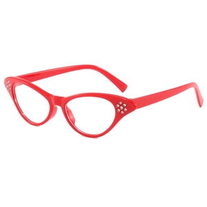 Fashionable red cat-eye glasses frame with rhinestones for women trend accessories