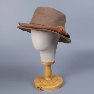 Dual-layer coffee and brick red linen fisherman hat for women with sun protection design