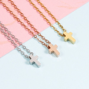 Minimalist Cross Pendant Necklace Stainless Steel Vacuum Plated Gold Fashion Jewelry For Women Men Simple Elegant