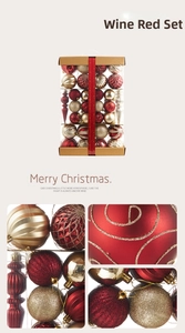 Detailed view of burgundy and champagne 8cm Christmas ball set with glitter and matte textures