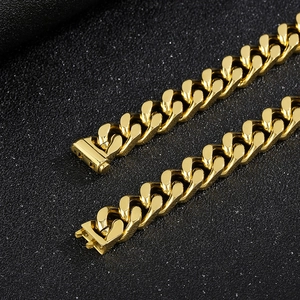 18K gold plated 12mm Cuban link chain necklace in titanium steel with box clasp closure