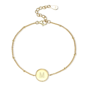 Elegant gold S925 sterling silver chain bracelet featuring a round letter M pendant