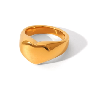 Polished heart-shaped gold-plated stainless steel ring shown from a side angle