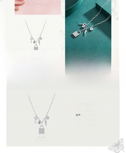 Detailed specs of S925 sterling silver lock and key necklace with crystal pavé pendants